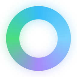 A thick ring on a dark ground, its edge a continuous sweep of green into blue into violet, with a soft halo of the same colours bleeding outwards.